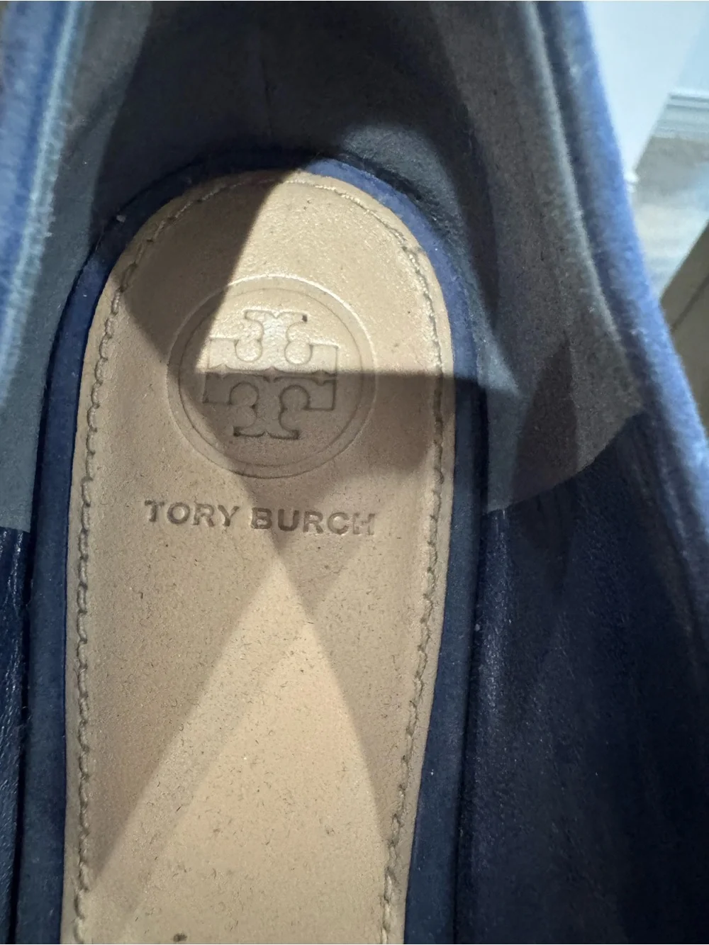 Tory Burch Navy Suede Peep-Toe Flats